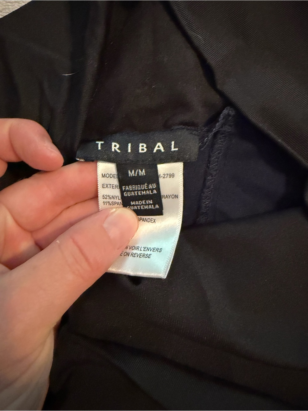 Tribal Navy Ankle Pants with Black Waist Panel - Picture 6 of 7